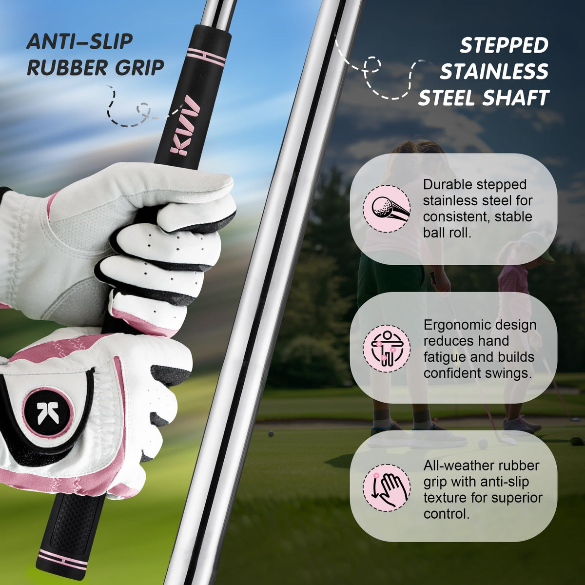 KVV junior golf set white pink with kid-friendly durable build
