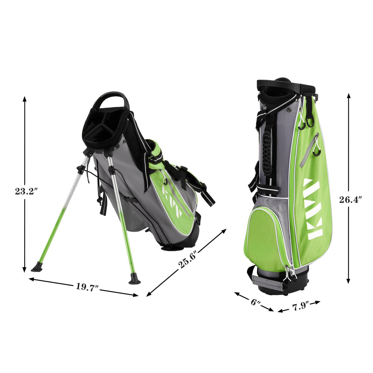 KVV Junior Golf Stand Bag lime top divider demonstrating organized club storage