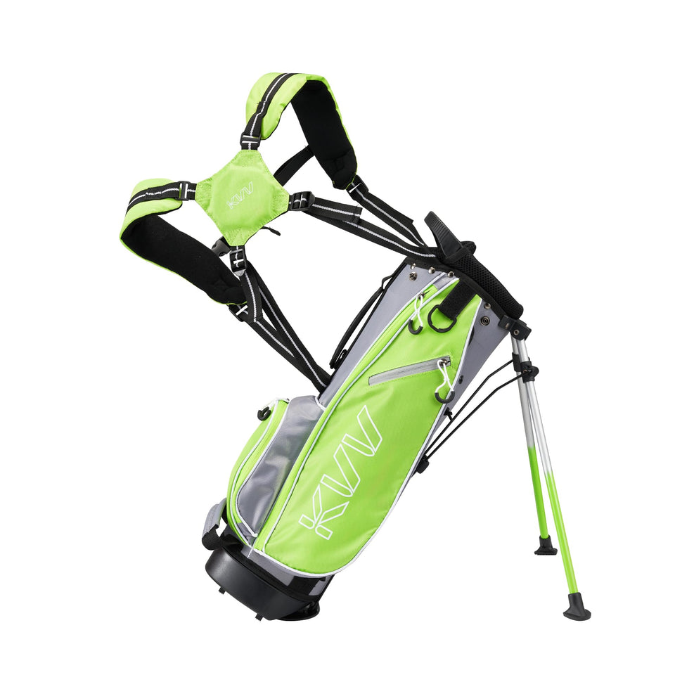 KVV Junior Golf Stand Bag lime top view highlights compact kid-friendly design for easy carrying.