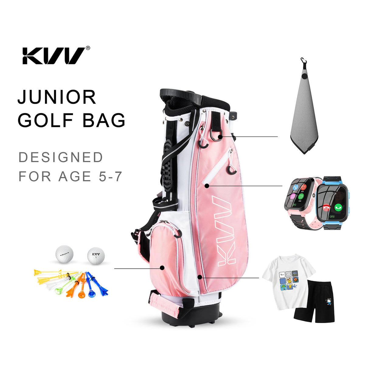 KVV junior golf stand bag pink rain hood feature protecting clubs on wet days