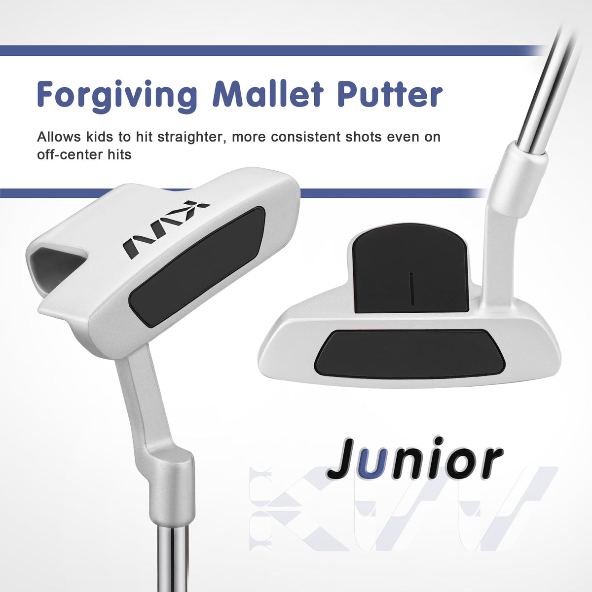 KVV junior putter in white and pink promotes steady alignment on greens