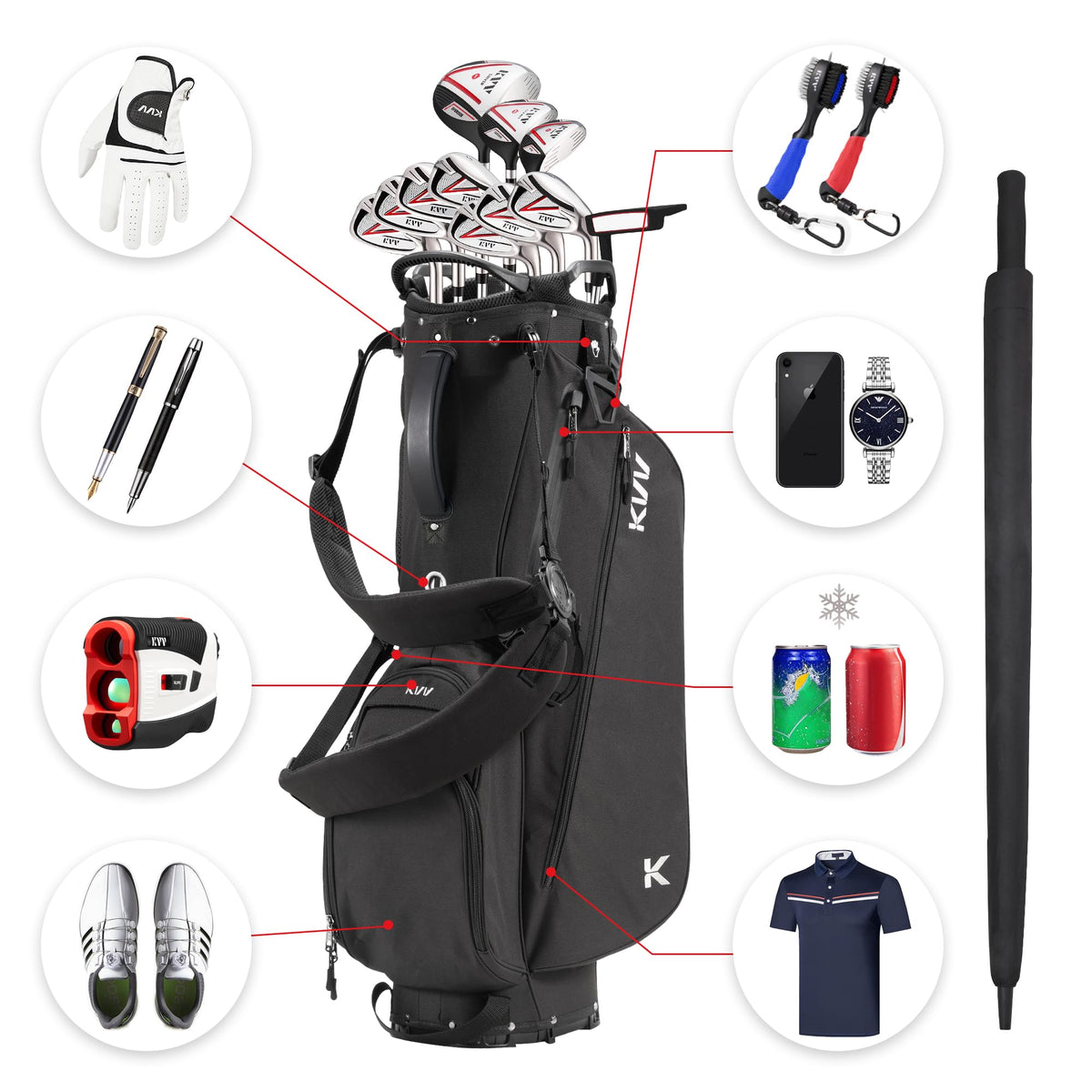 KVV rain cover protects clubs in sudden rain.