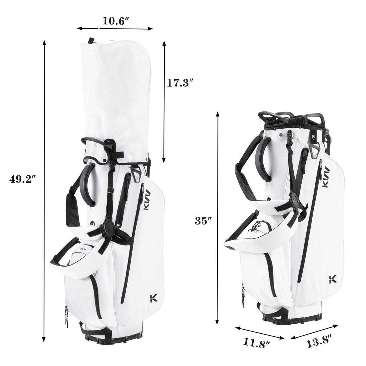 KVV stand bag with umbrella holder and rain cover for weather-ready rounds.