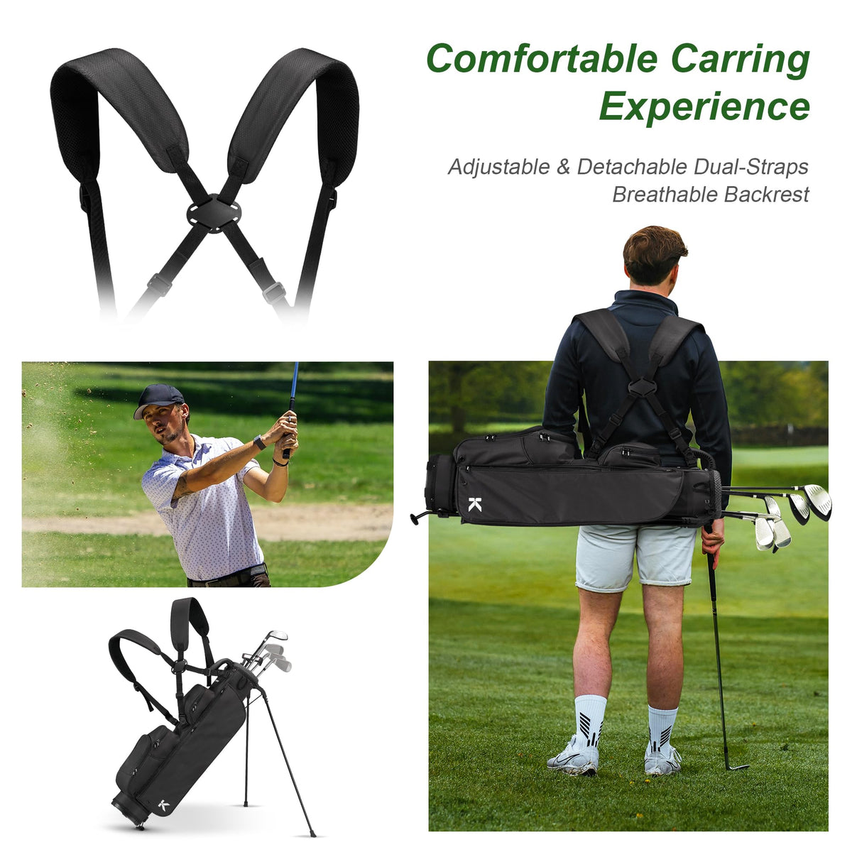 KVV lightweight pitch and putt bag interior with three way divider for club organization.
