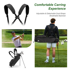 KVV lightweight pitch and putt bag interior with three way divider for club organization.