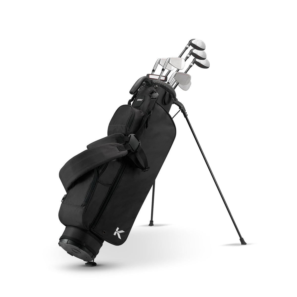 KVV lightweight pitch and putt bag side view shows adjustable straps for comfort.
