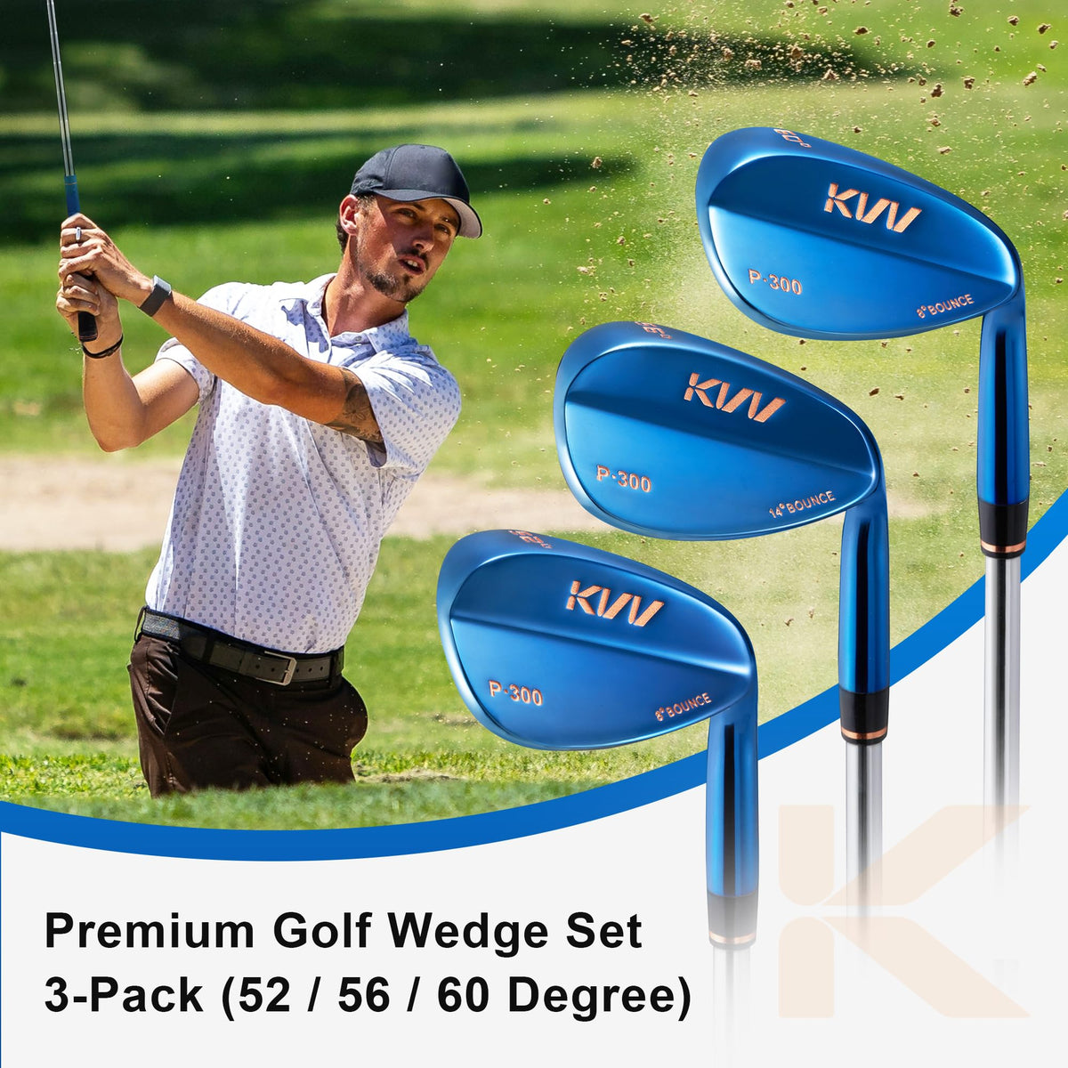 KVV ionized blue finish wedge sole emphasizing forgiving design for varied lies.