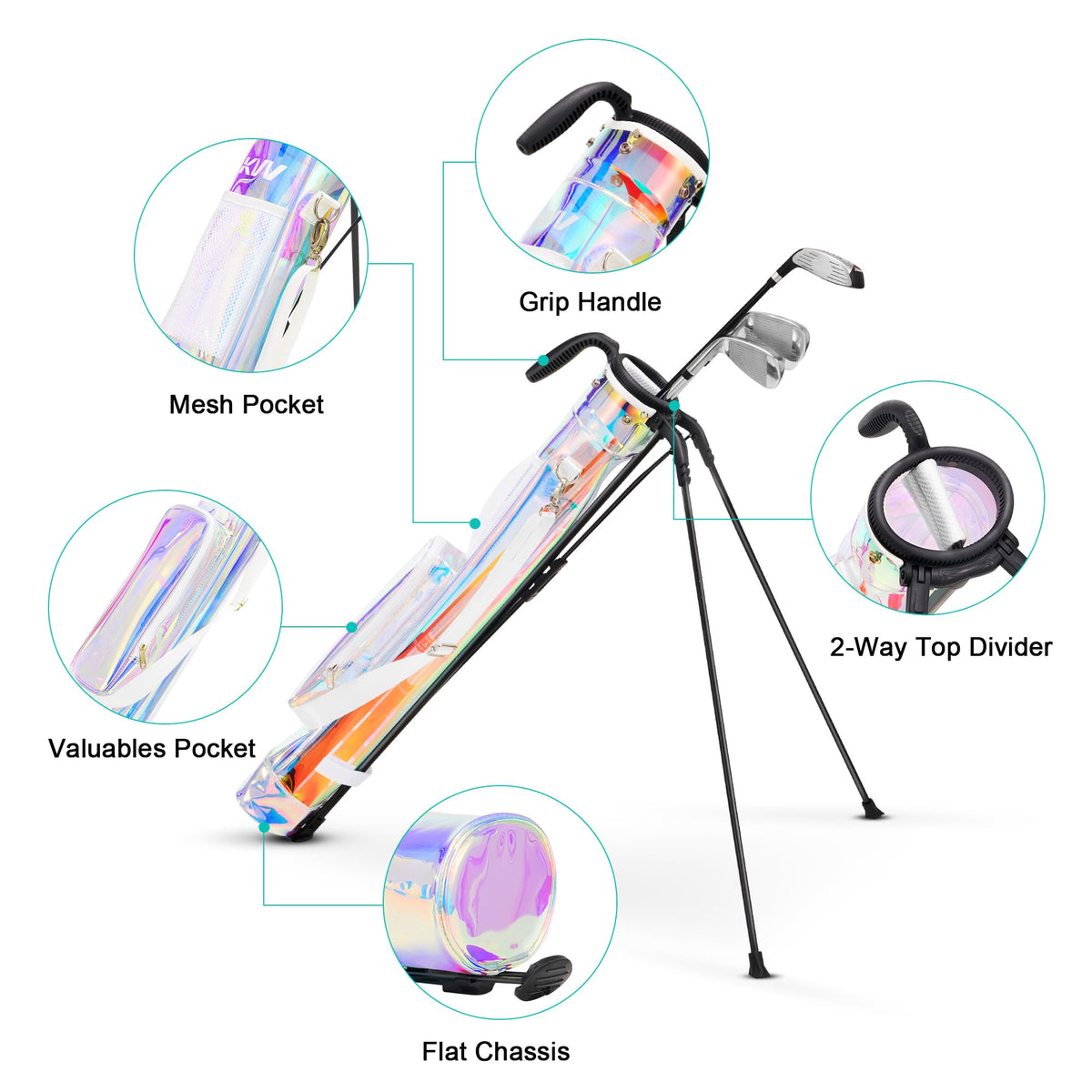 KVV Sunday Golf Bag stand legs deploy quickly on uneven terrain