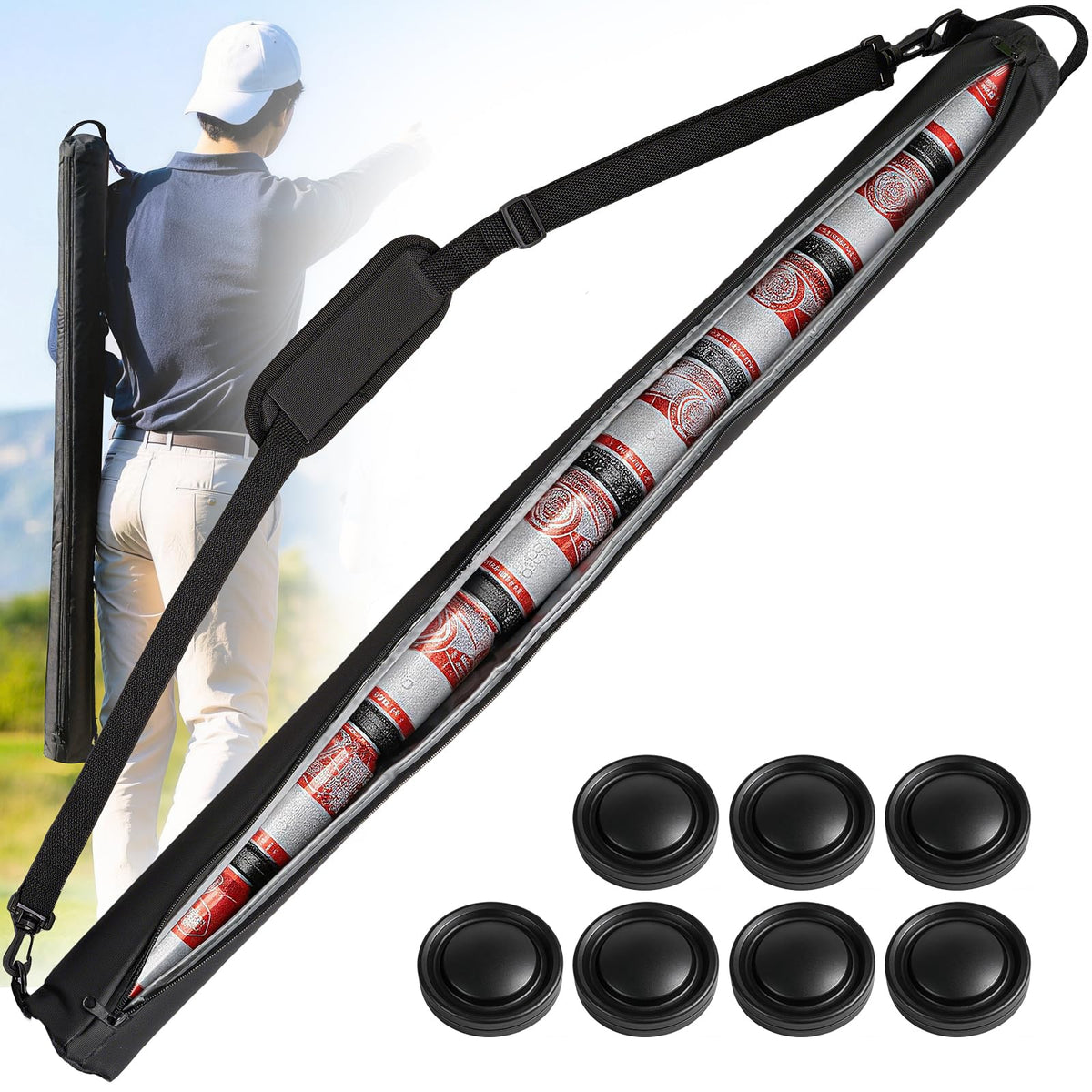 KyuerWK golf beer sleeve bag on course for easy drink cooling