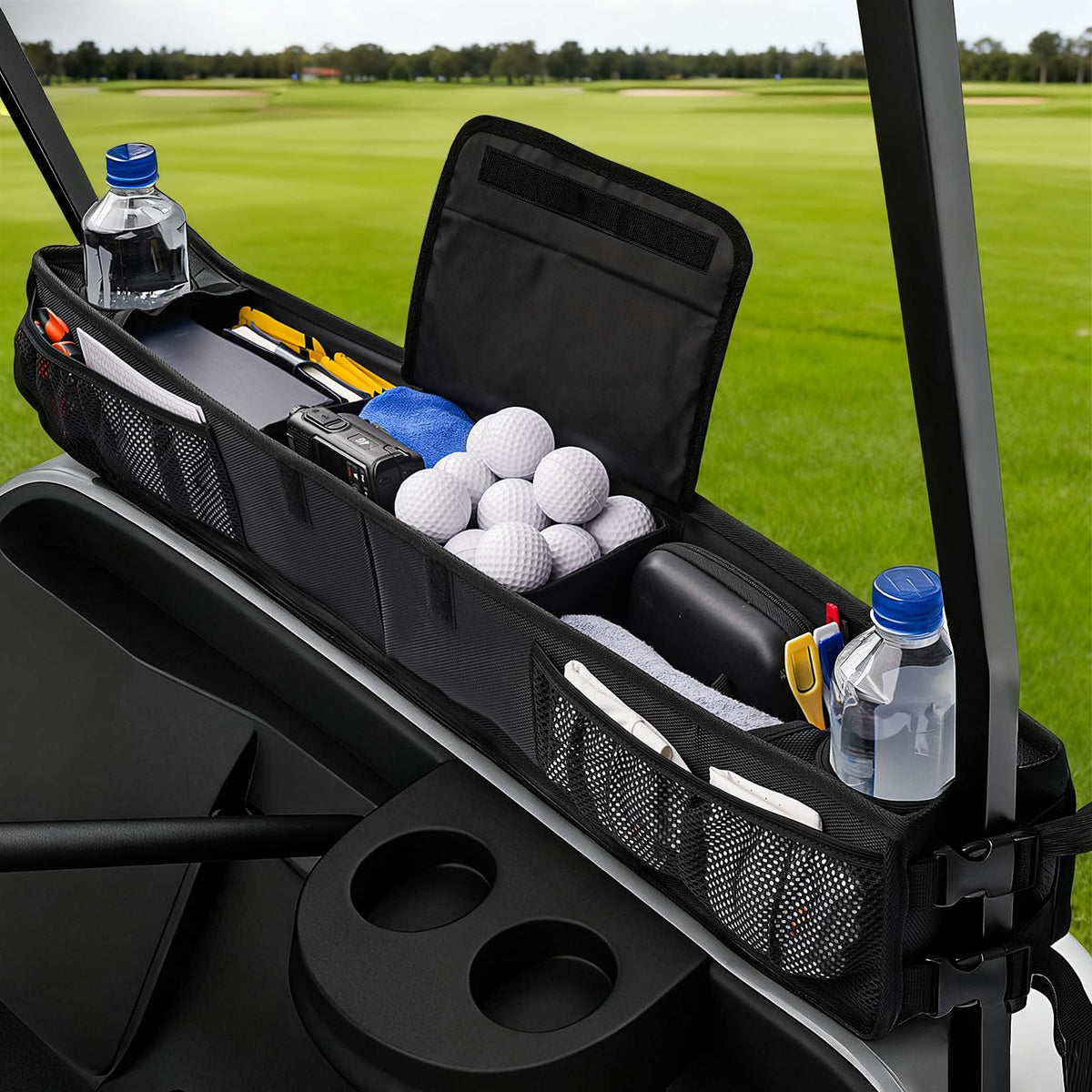 KyuerWK golf cart front basket layout for easy item access.
