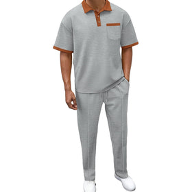KZMFROY men's 2pc set waffle texture close-up showing breathable comfort.