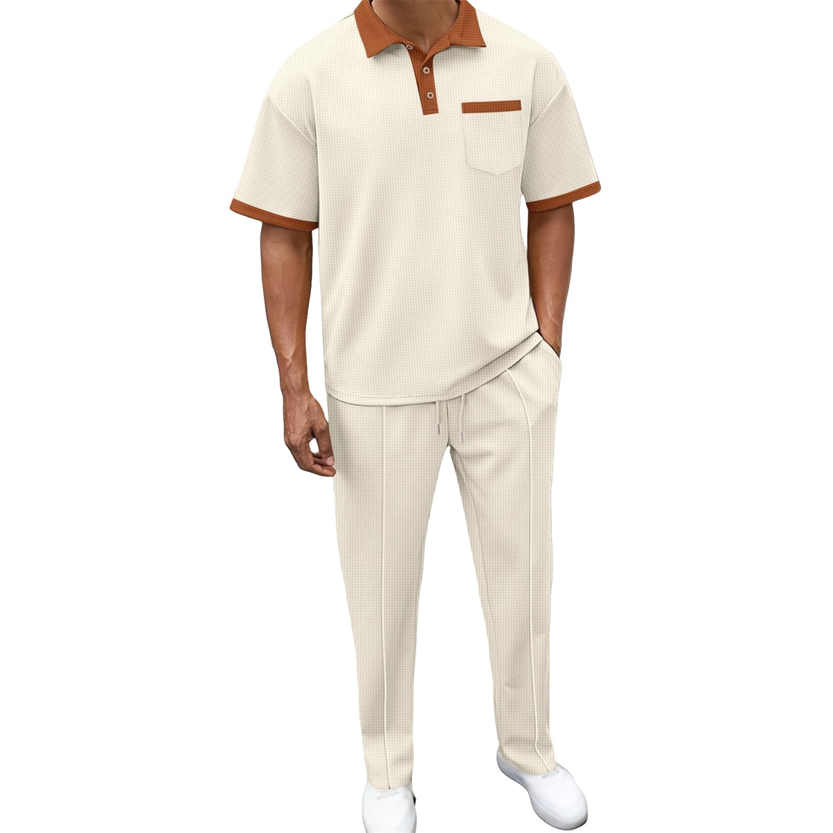 KZMFROY waffle polo shirt with textured surface for versatile daily wear.