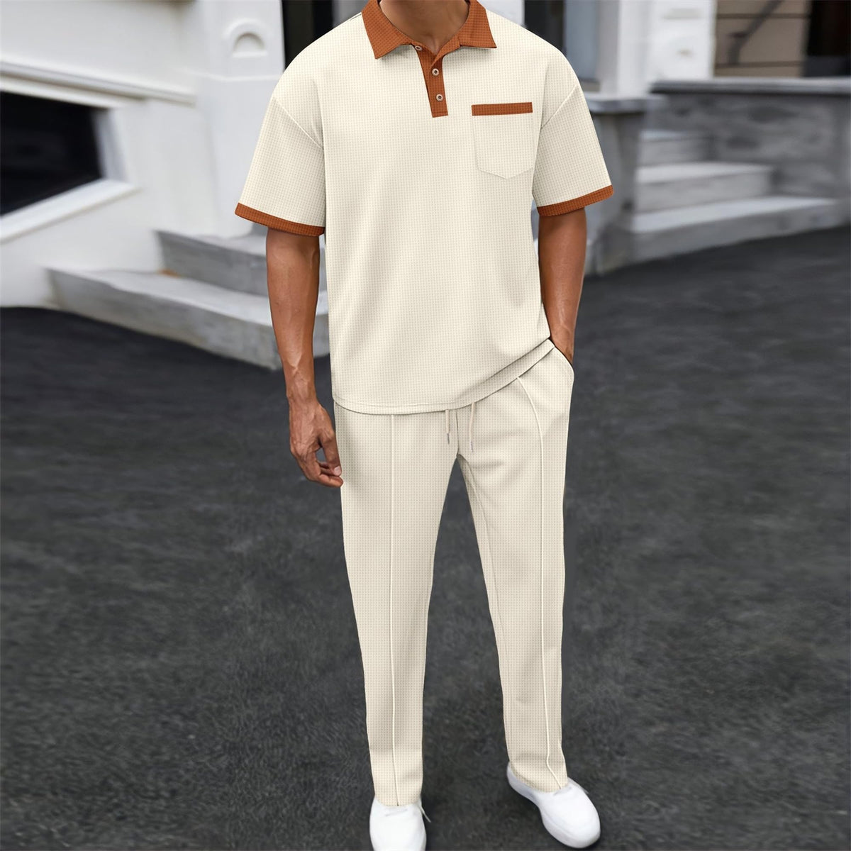 KZMFROY waffle trousers with clean lines for all-day casual comfort.