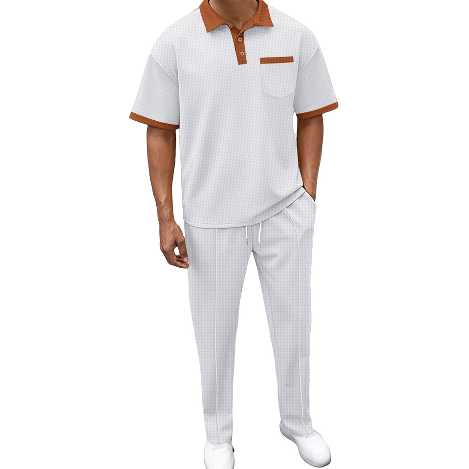 KZMFROY waffle polo shirt texture highlights the fabric's depth for everyday wear.