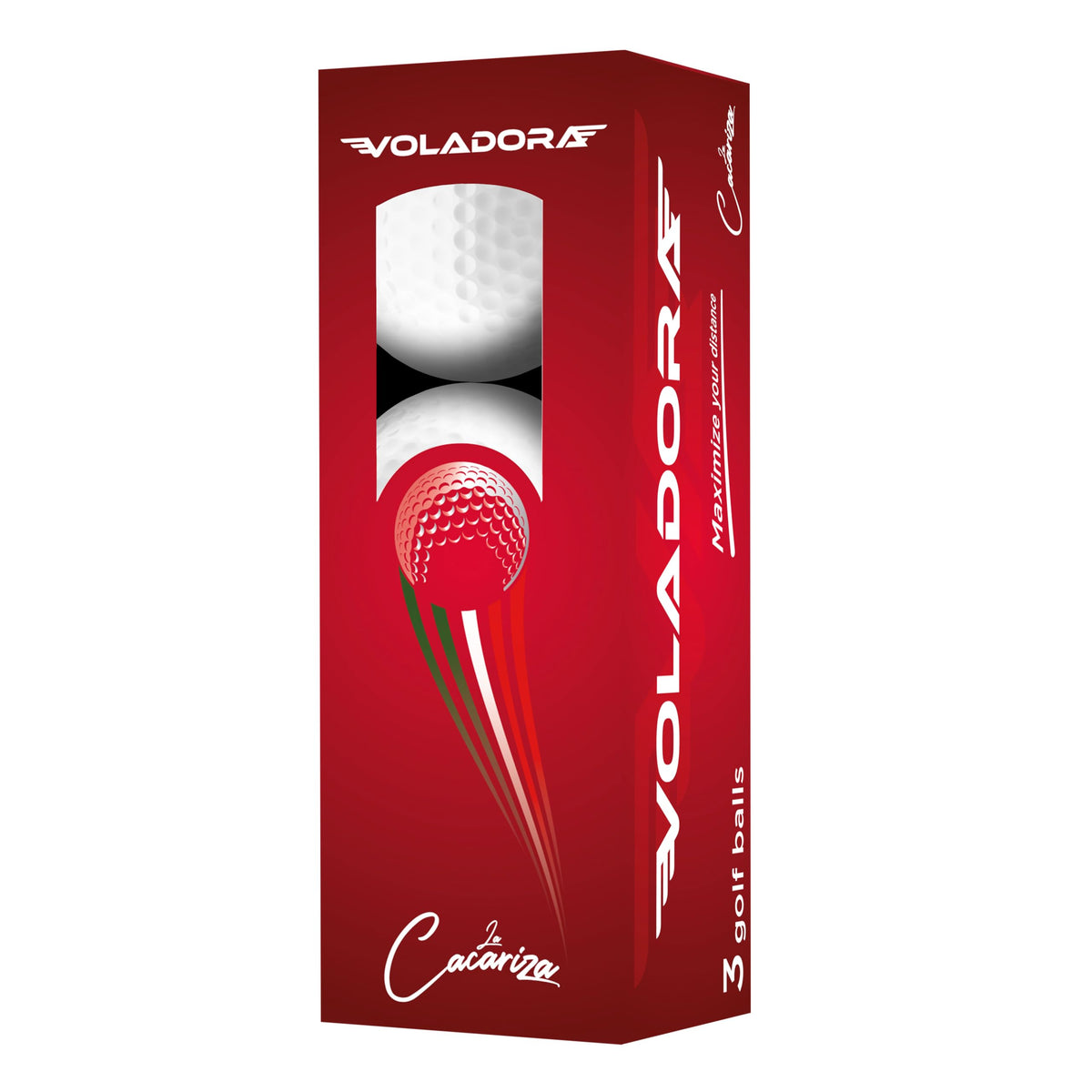 LA CACARIZA Voladora packaging front showing a 12-ball pack for practice and rounds