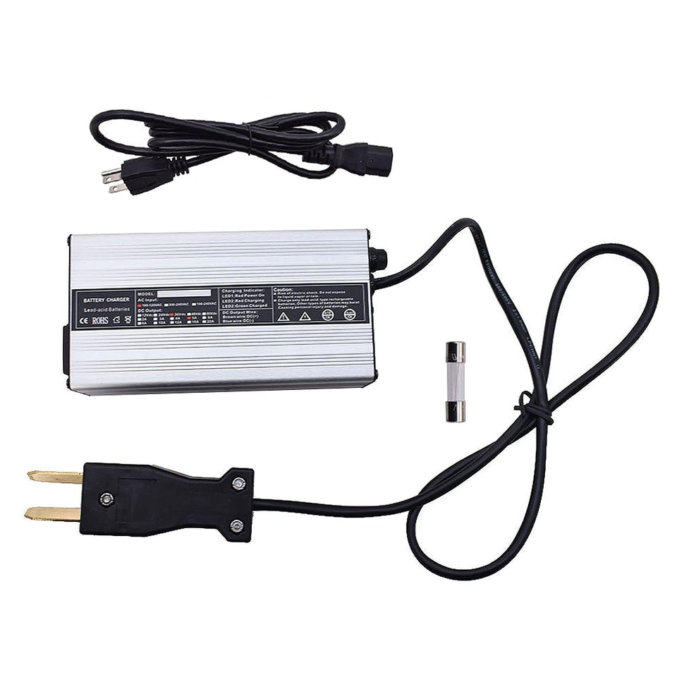 Labwork 36V 5A charger with crows foot plug for EZGO and Yamaha carts, reliable on the go.