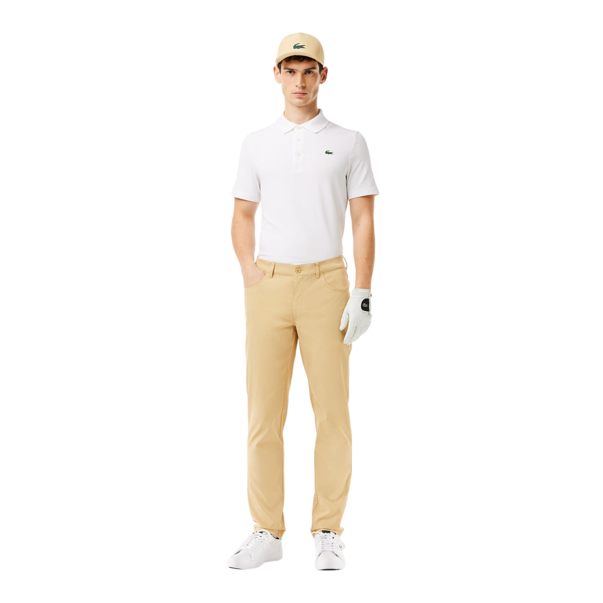 Lacoste waistband close-up emphasizes durable stitching for longevity