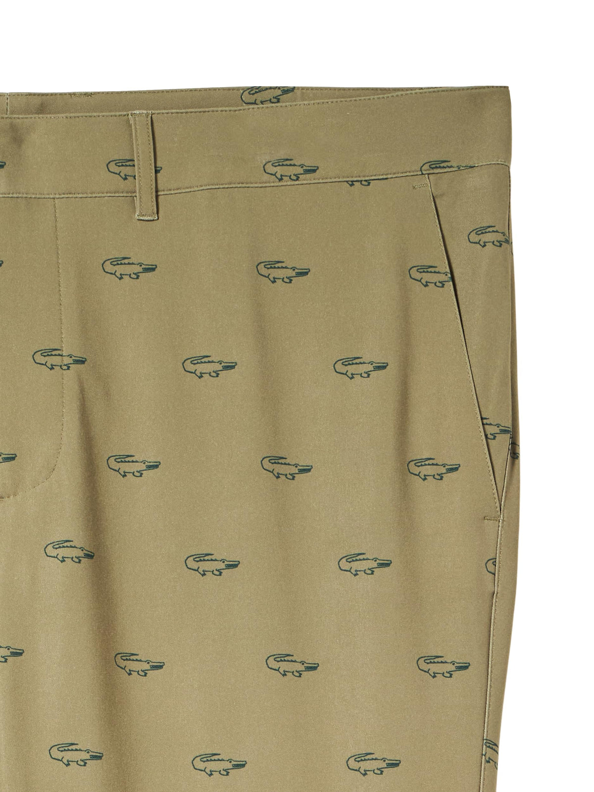 Lacoste ultra dry stretch twill close-up highlights flexibility and moisture control.