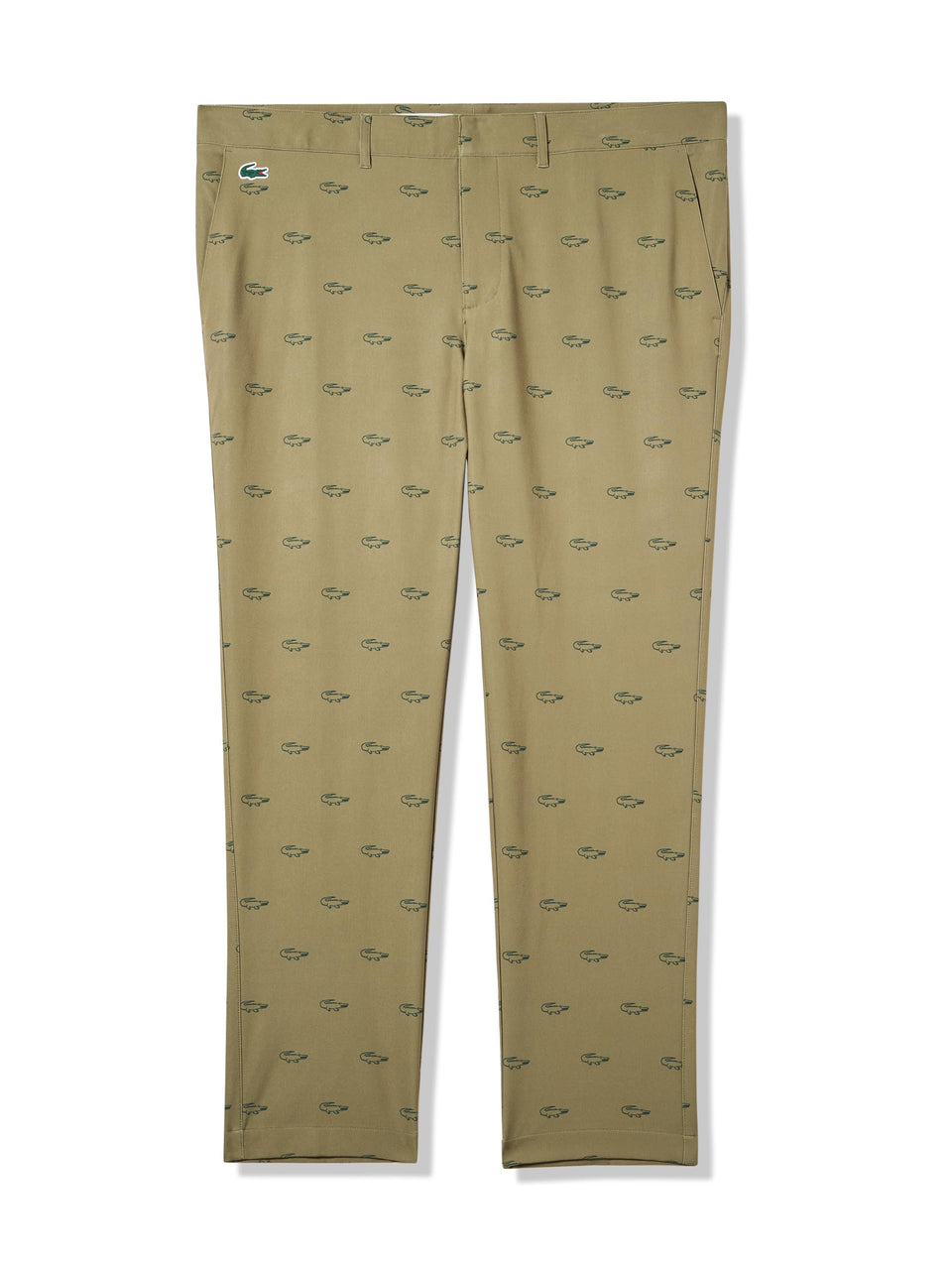 Lacoste Sport Ultra Dry pants olive side view highlights slim fit for unrestricted golf movement.