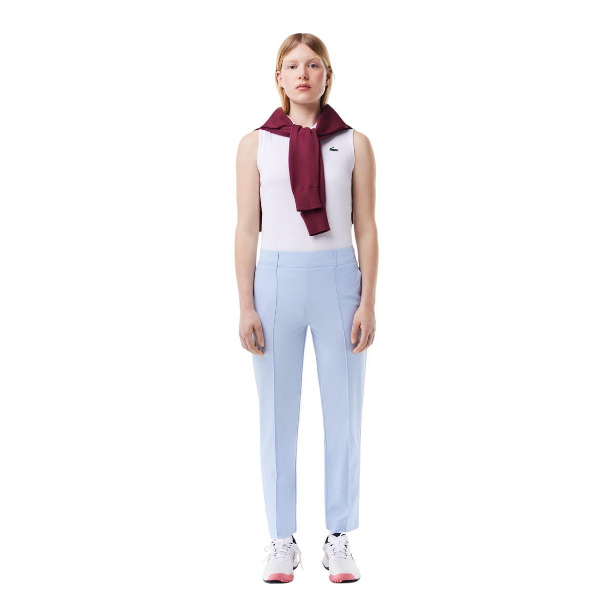 Lacoste women's sport pants rear view with tailored waist for secure fit
