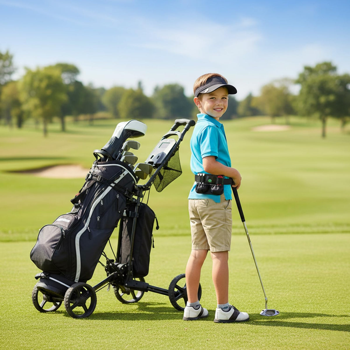 Lady Caddy pouch in action on course showing clip-on use