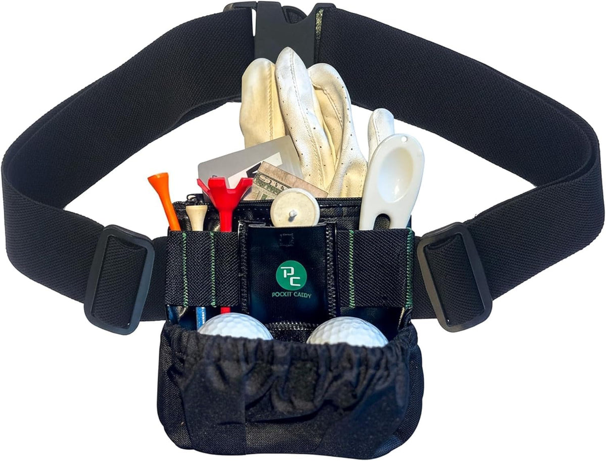 Lady Caddy golf valuables pouch worn on belt clip for quick access to tees and balls