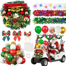 LAIAMER Christmas wreath on golf cart front enhances festive curb appeal for parades
