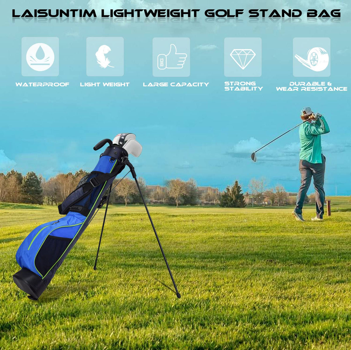 LAISUNTIM bag offers multiple pockets and rain cover for gear