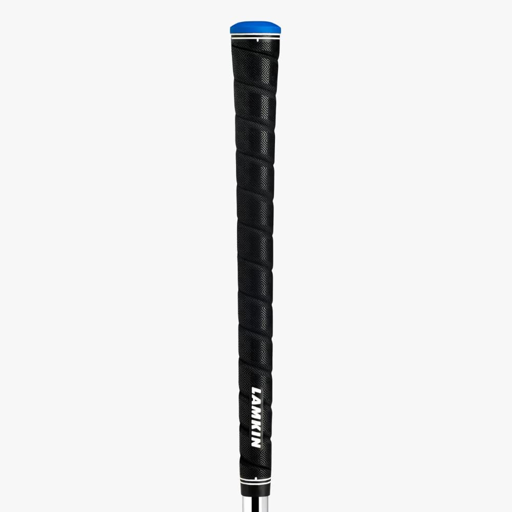 Lamkin Sonar+ wrap grip front view with blue accents for stable all-weather handling.