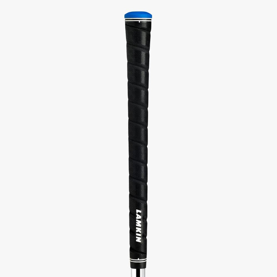 Lamkin Sonar+ wrap grip front view with blue accents for stable all-weather handling.