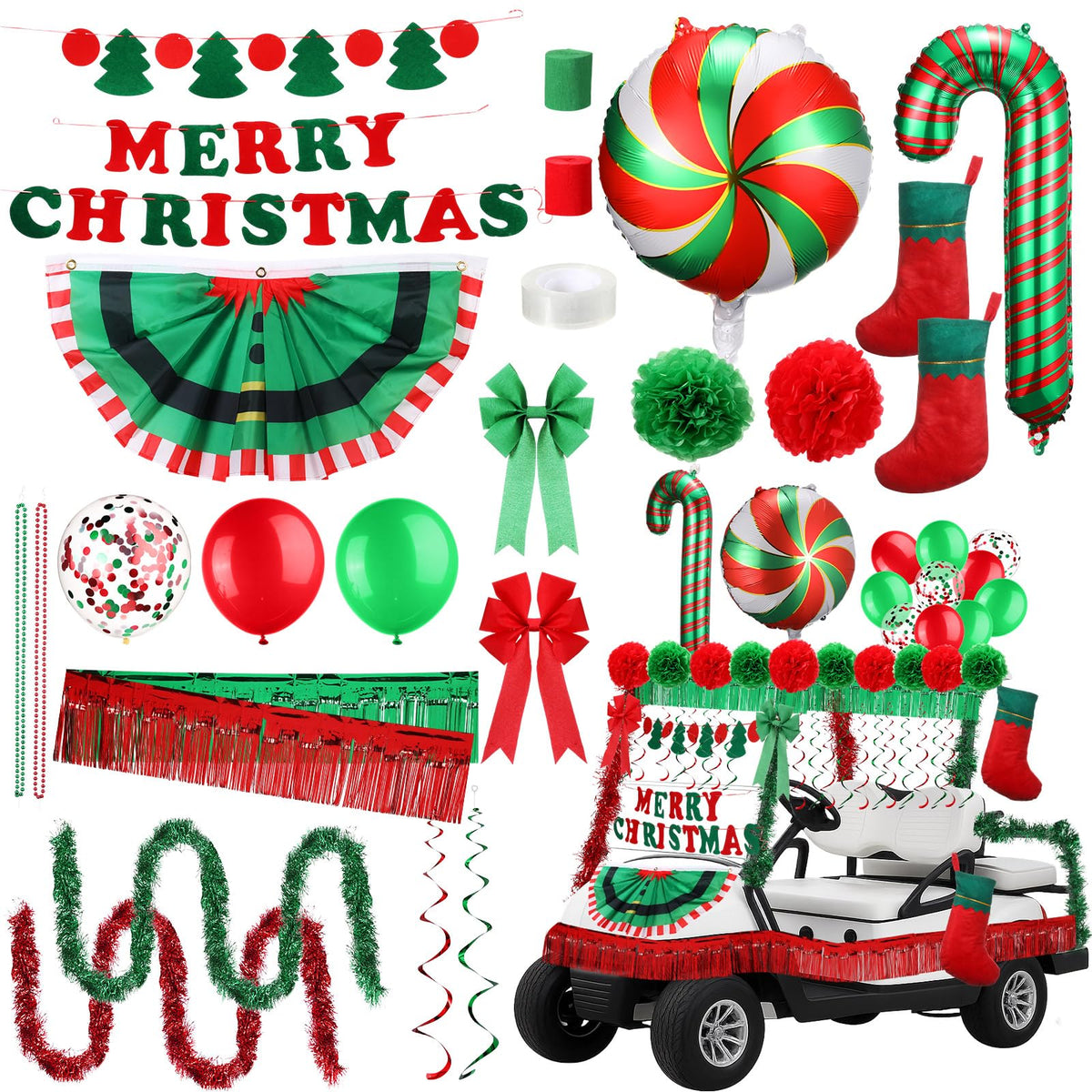 LaRandom Christmas golf cart pleated flag enhances parade visibility and festive charm