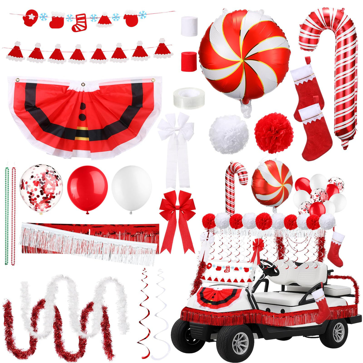 LaRandom golf cart Christmas flag decor enhances visibility and festive charm.