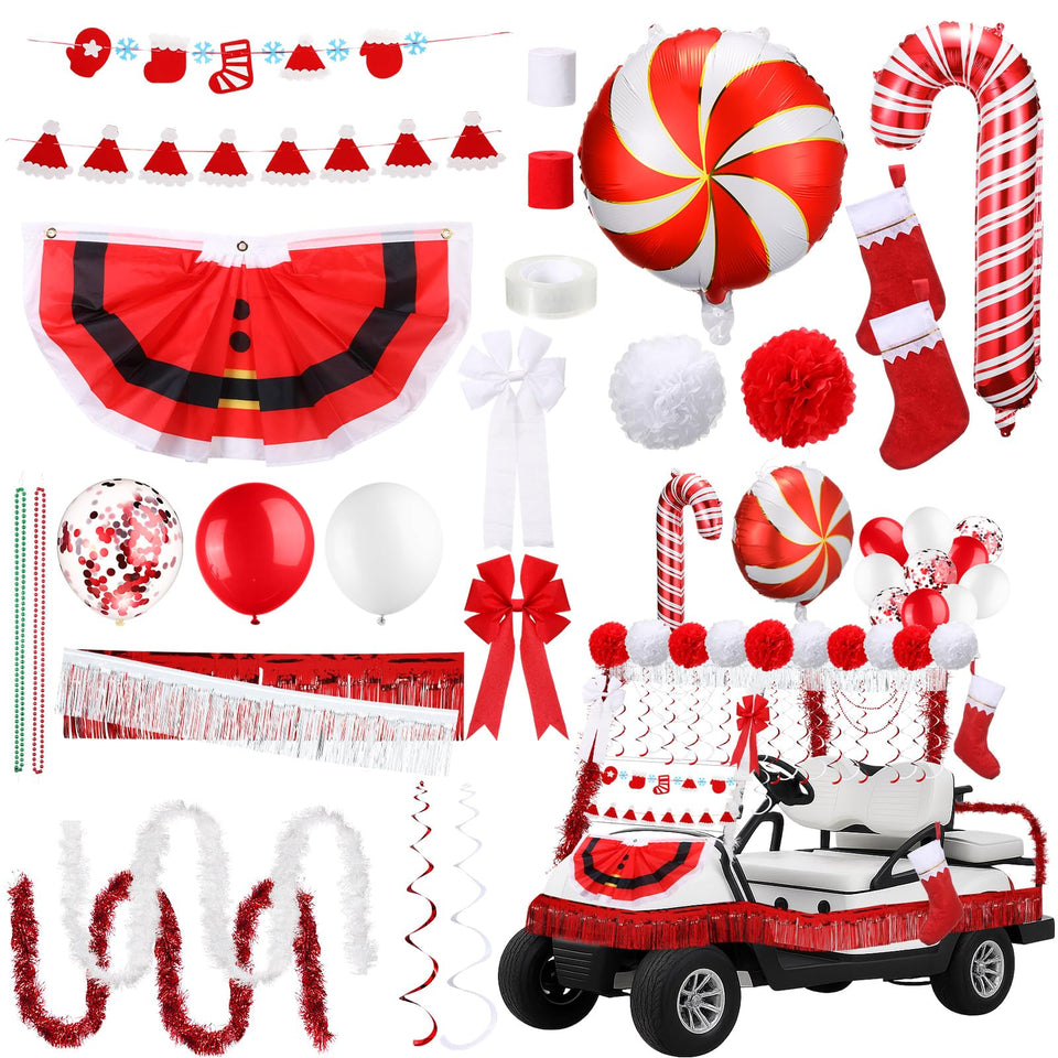 LaRandom golf cart Christmas flag decor enhances visibility and festive charm.