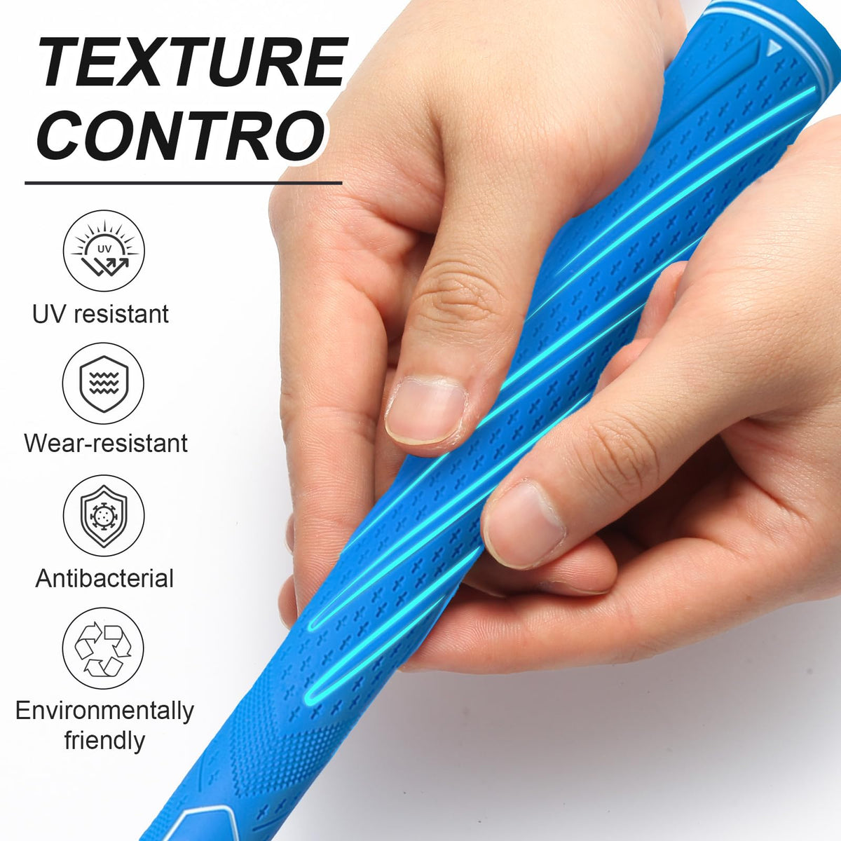 Lashonda golf grips blue option helps maintain grip during swings.