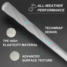 Lashonda standard-size grips shown installed on clubs for easy renewal.