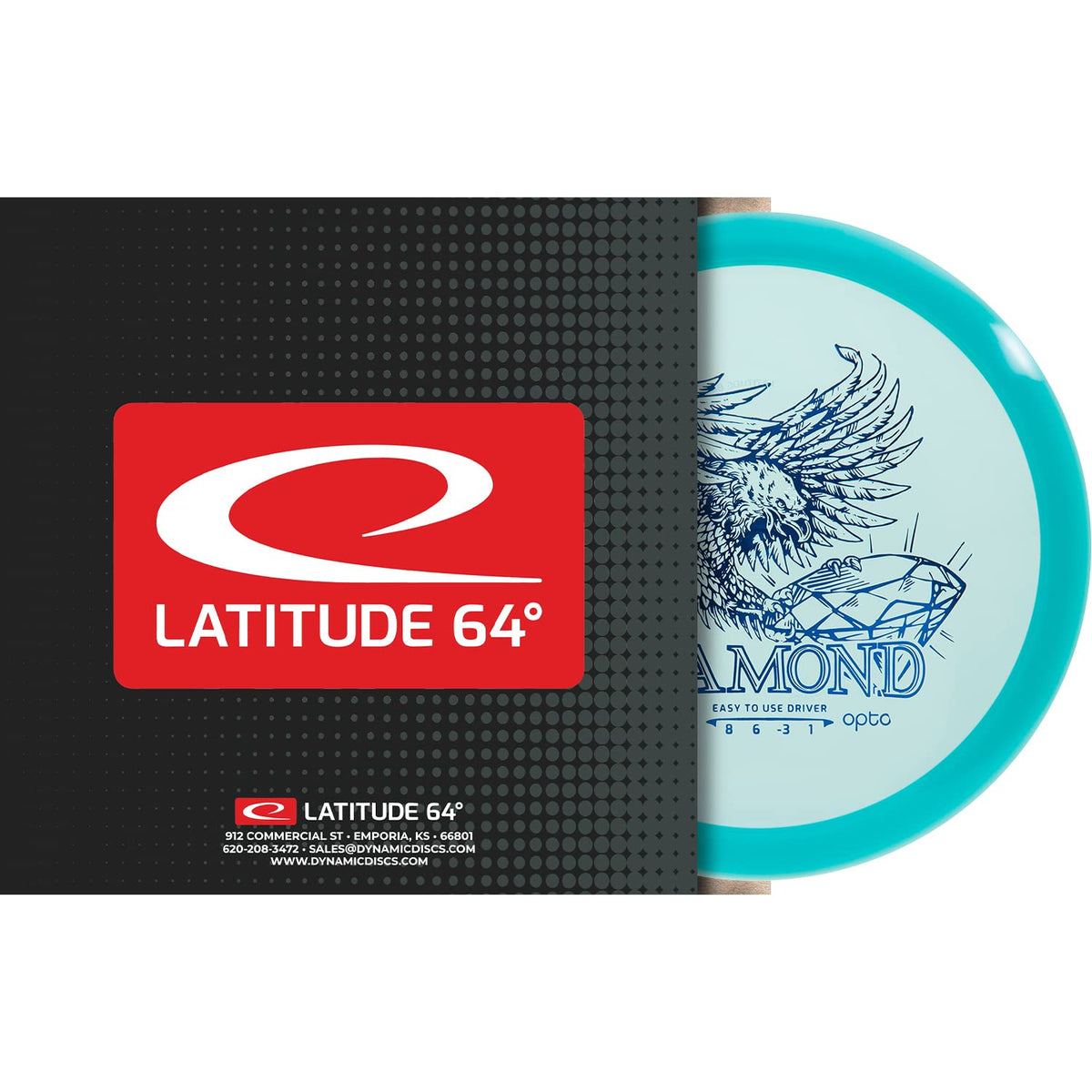 Latitude 64 Opto Diamond close-up, durable translucent plastic with reliable flight.