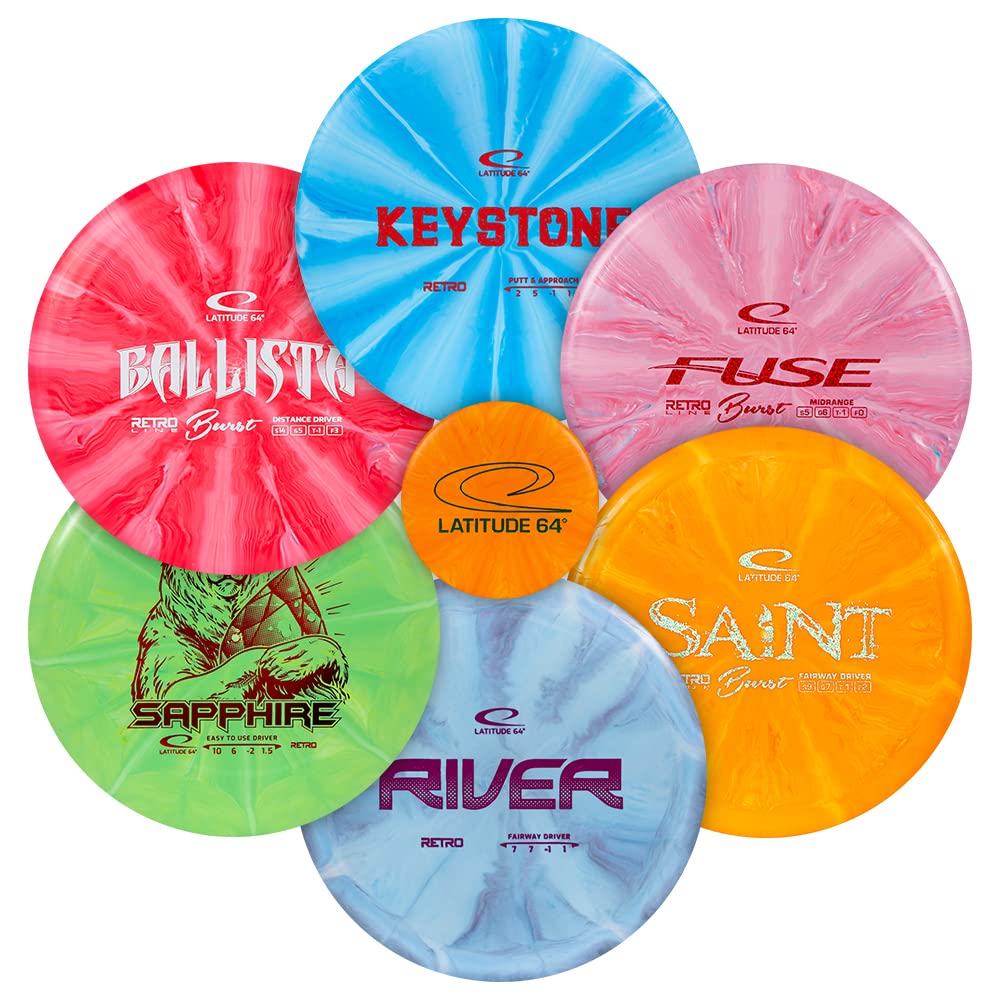 Latitude 64 Retro Burst Keystone disc with straight flight and firm grip for beginners.