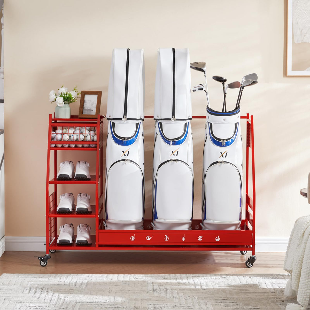 Lauren Harold 3 Golf Bag Organizer assembled ready to use for clutter-free spaces.