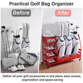 Lauren Harold 3 Golf Bag Organizer dimensions ensure fit in standard garages and rooms.