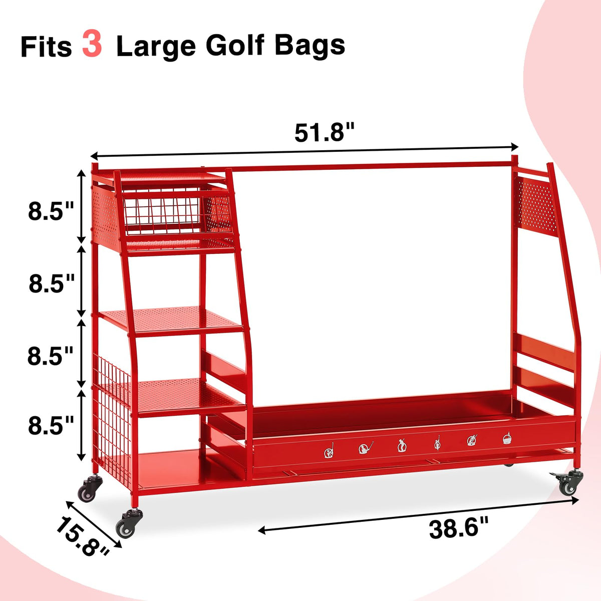 Lauren Harold 3 Golf Bag Organizer ideal for garage or basement storage.