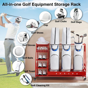 Lauren Harold 3 Golf Bag Organizer locking wheels keep the unit stable during loading.