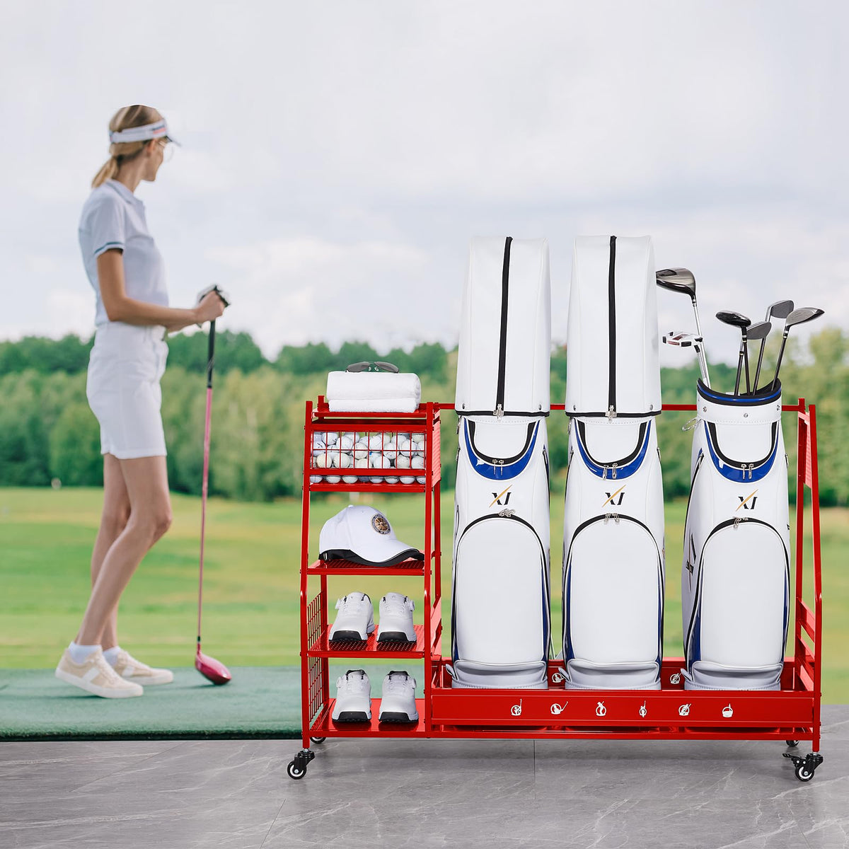 Lauren Harold 3 Golf Bag Organizer side view highlights deep right bag holder for easy access.