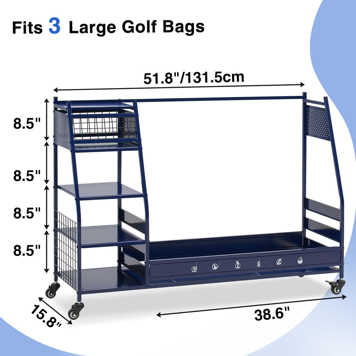 Lauren Harold Blue Golf Organizer suitable for garage and basement storage