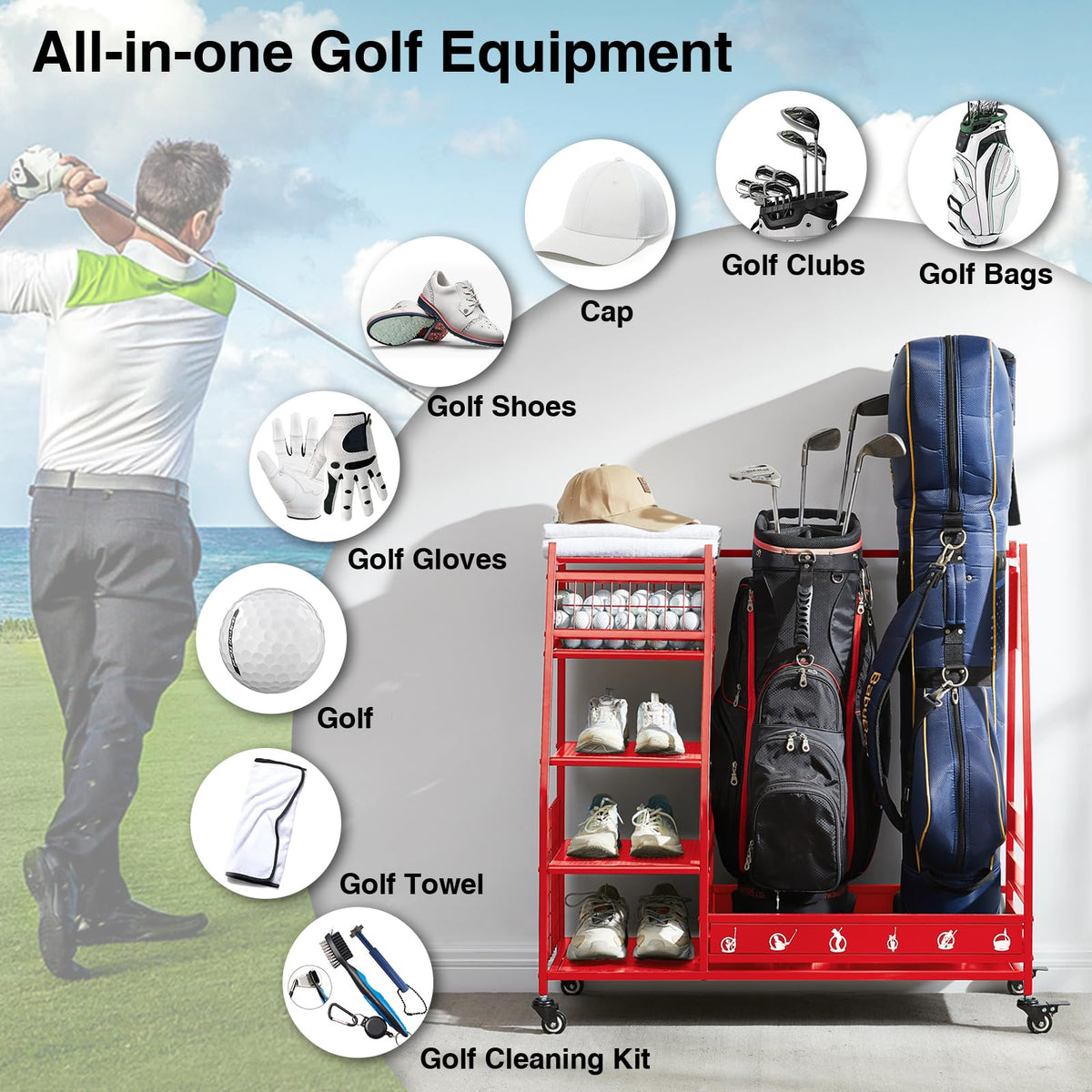 Lauren Harold golf bag organizer—ball basket keeps golf accessories organized