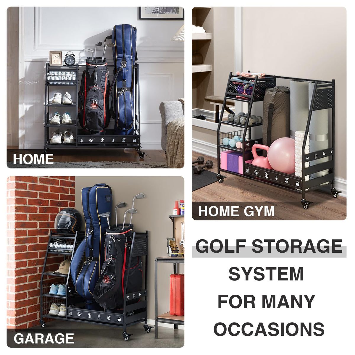 Lauren Harold golf bag organizer powder-coated finish resists chipping and rust.