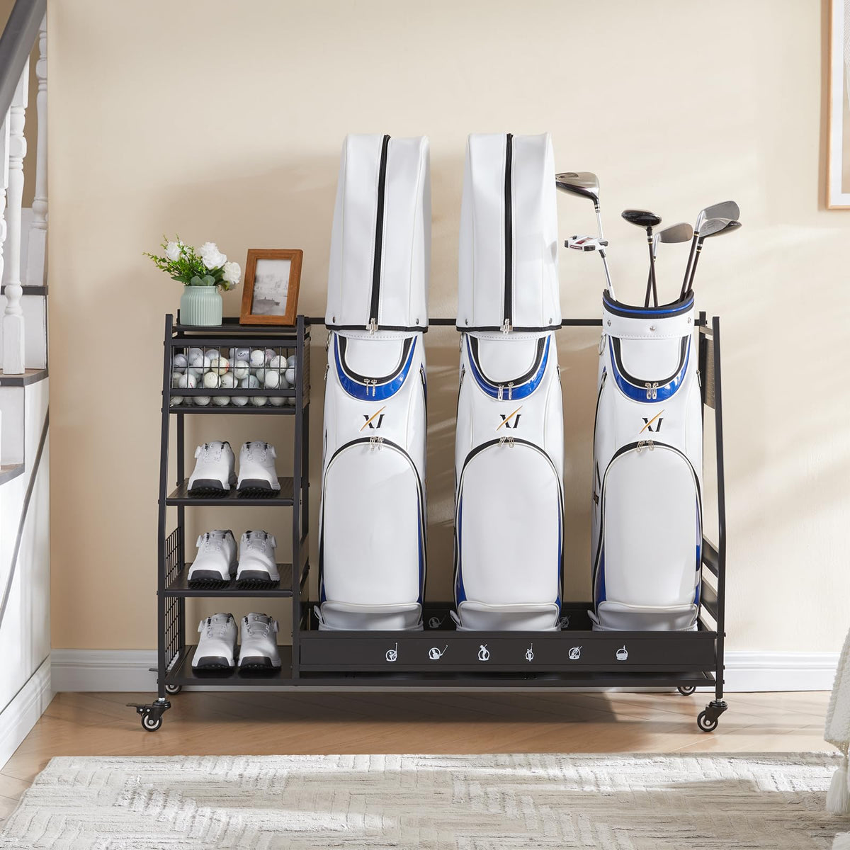 Lauren Harold spacious design helps organize clubs, shoes, towels, and accessories