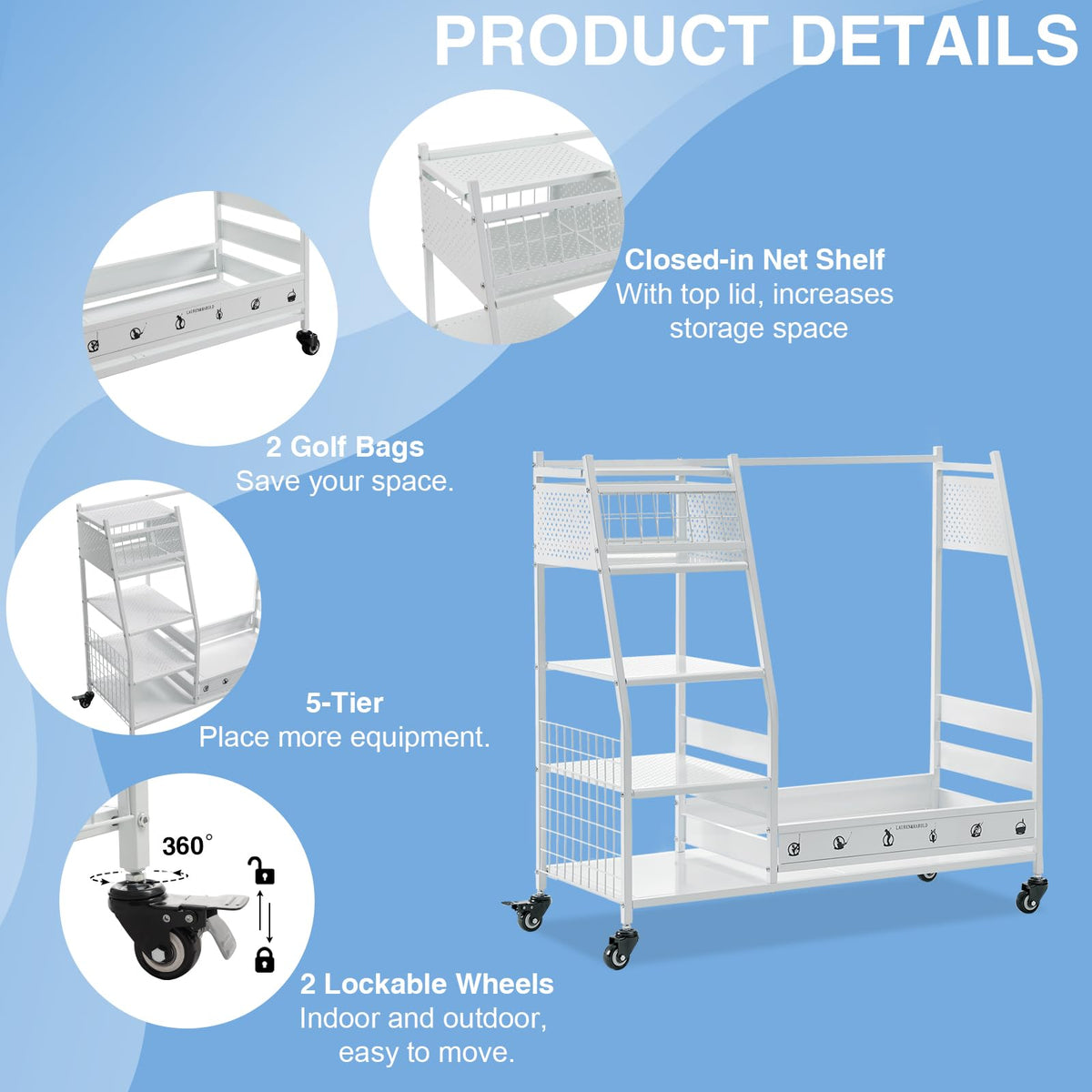 Lauren&Harold Golf Bag Organizer three shelves for small items