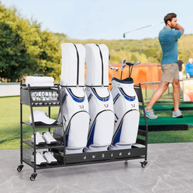 Lauren Harold golf organizer side view demonstrates wide storage capacity for multiple bags