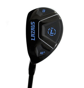 LAZRUS GOLF Premium hybrid 2 club face shows forgiving design for setup.