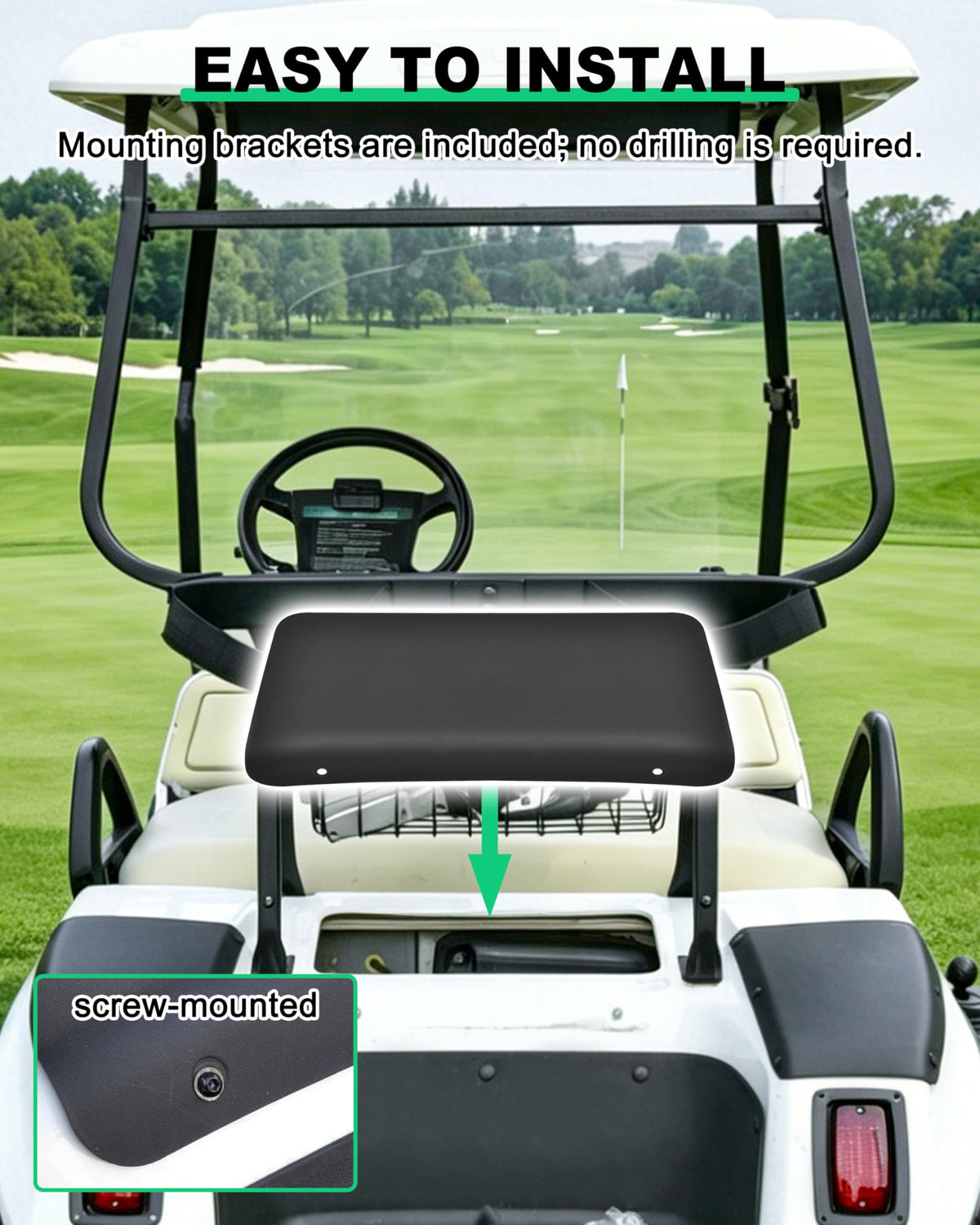 LDETXY durable access panel on Club Car DS endures road debris.